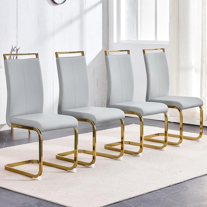 Modern Dining Chairs Set of 4, High Back Kitchen Chairs, Faux Leather Side Chair by Gopop