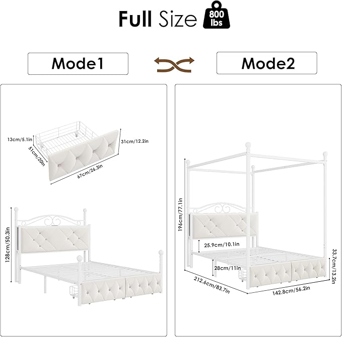 Full Upholstered Canopy Bed Frame - Image 2