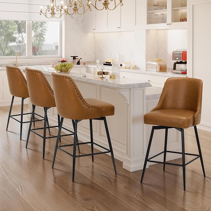 COLAMY Bar Stools Set of 4, 26.18" Counter Height Swivel Stools by COLAMYINC
