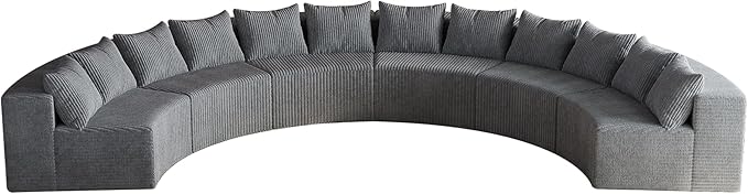 KEIKI Corduroy Curved Sectional Sofa, 6 Seater Symmetrical Modular Semi - Image 7