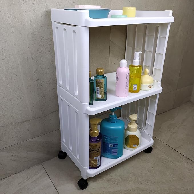 3 Tier Rolling Storage Cart for Bathroom Toilet Side Storage Shelf - Image 3