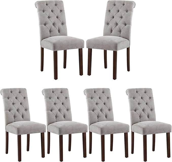 COLAMY Button Tufted Dining Chairs Set of 6, Parsons Upholstered Fabric Dining by COLAMYINC