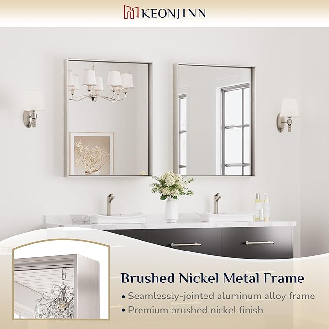 Keonjinn 24 x 32 in Brushed Nickel Bathroom Mirror - Image 6