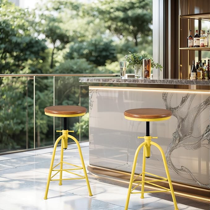 Topower Antique Industrial Design Metal Adjustable Height Bar Stool Kitchen by Topower