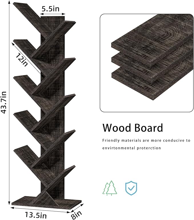 10 Tier Tree Book Shelf, Floor Standing Wood Bookshelf - Image 3