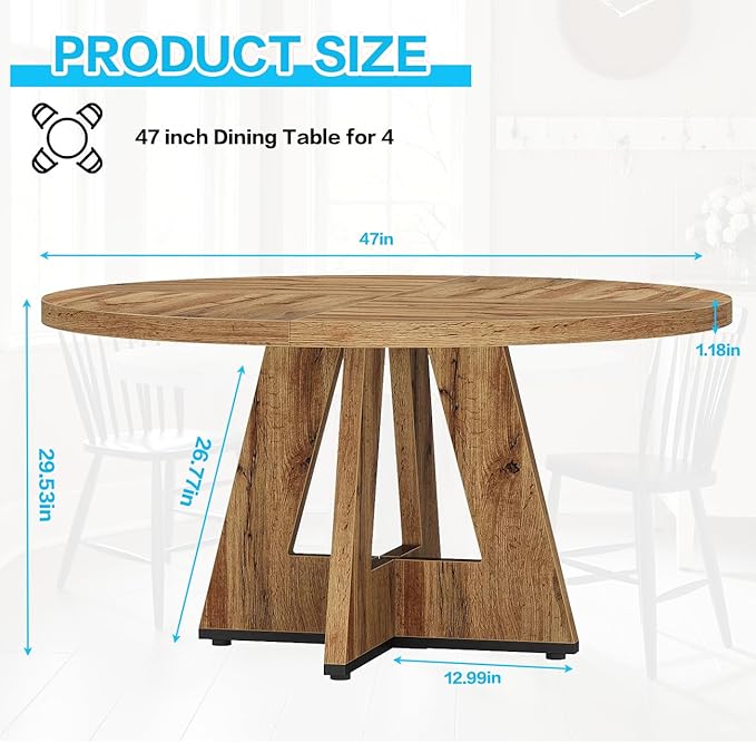 47" Round Dining Table for 4-6, Modern Dinner Table Farmhouse Round Small - Image 2