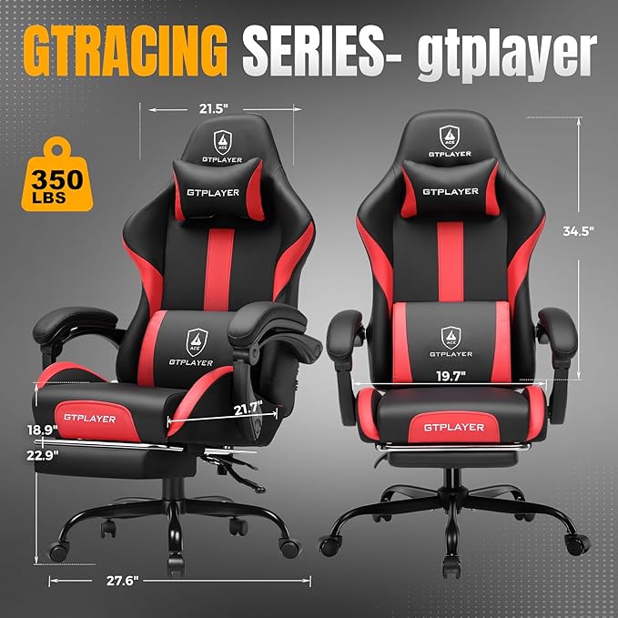 GTRACING Gaming Chair with Foot Rest & Pocket Spring Cushion, Ergonomic High - Image 3