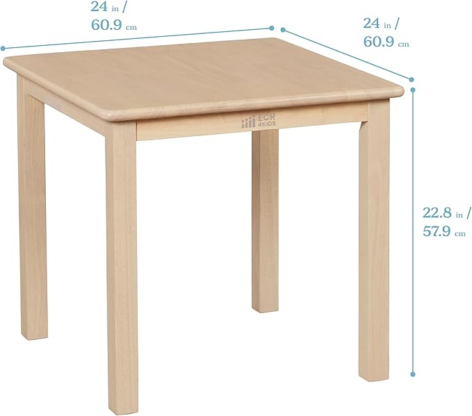 ECR4Kids 24in x 24in Hardwood Table and Chair Set2in Seat Height, Kids Furniture - Image 2