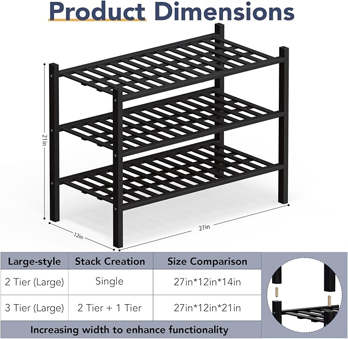 Haddockway Large 3 Tier Bamboo Shoe Rack Storage Organizer, Small Space - Image 3