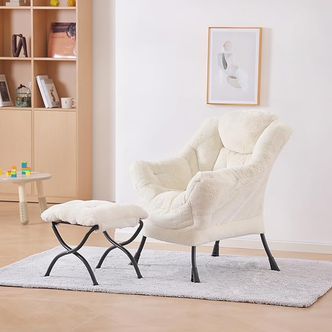 Plush Lazy Chair and Ottoman, Large Contemporary Accent Lounge Chair - Image 8