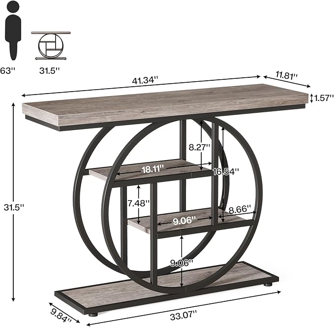 Tribesigns 41.3" Console Table, Industrial 4-Tier Sofa Table Entryway Table - Image 2