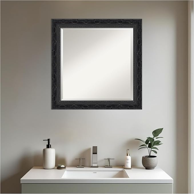 Amanti Art Bathroom Mirror for Over Sink, 25x25 Filigree Gloss Black Square - Image 5