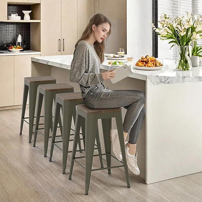 30 inch Backless Bar Stools Set of 4, Indoor Metal Bar Stools - Image 2