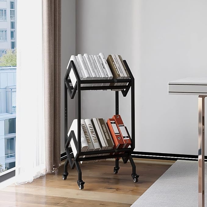 VEDECASA Bookshelf Book Rack Industrial Metal Bookcase 2 Tier Holder - Image 2