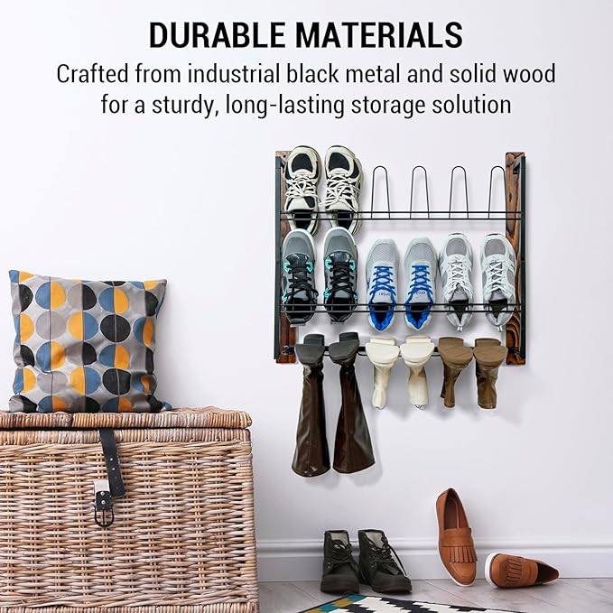 MyGift Premium Black Metal Hanging Wall Shoe Rack - Image 3