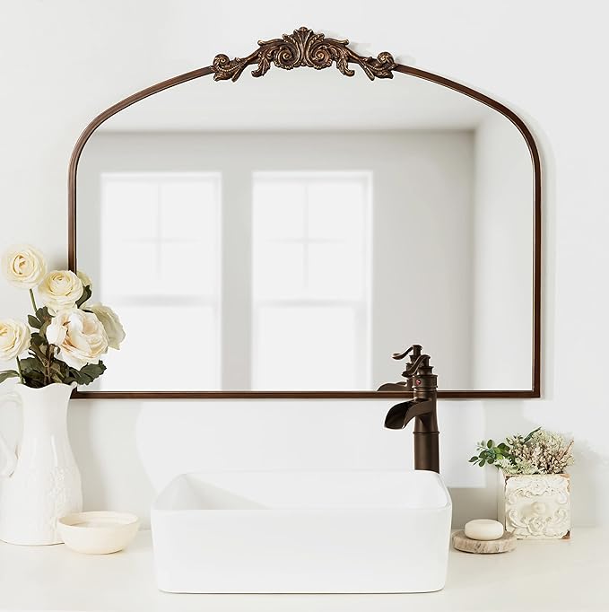 Kate and Laurel Arendahl Ornate Traditional Arched Mirror; 36 x 29; Bronze; - Image 3