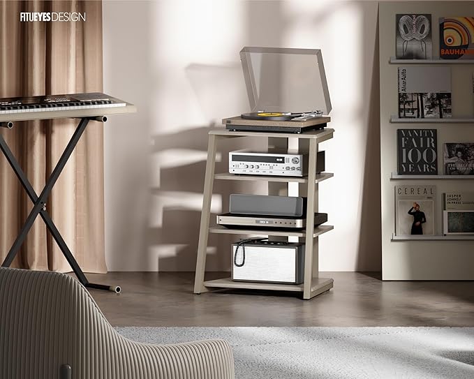 FITUEYES Design 4-Tier AV Media Stand Corner Shelf Stand Wooden Corner Shelves - Image 4