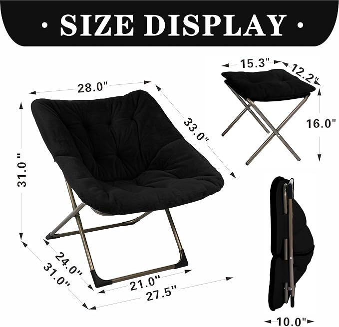 Kokel Plush Folding Chair and Ottoman Padded Metal Frame Living Room Chair - Image 3