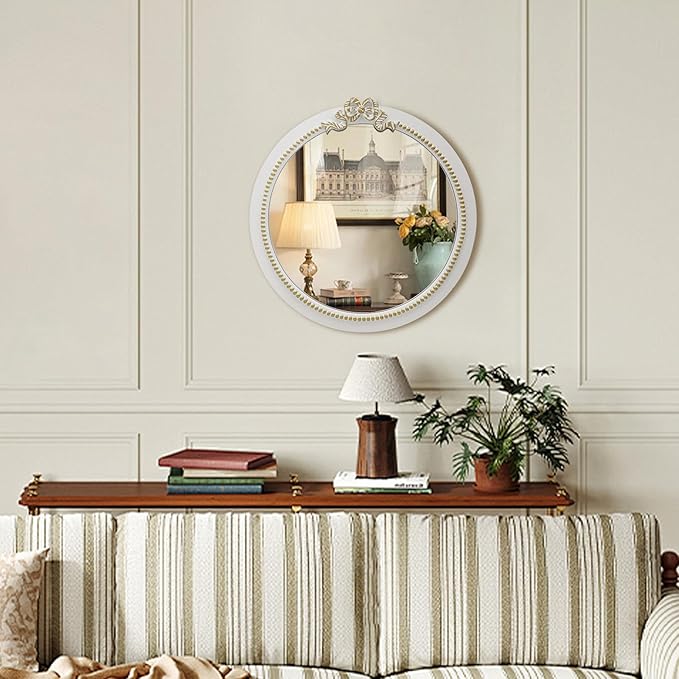 Vintage Round Wall Mirror 20inch Farmhouse Wooden Vanity Mirror - Image 8