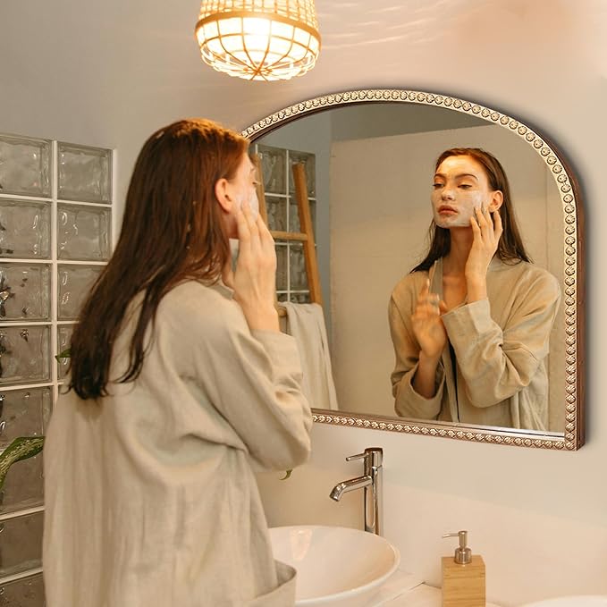 Gold Arch Mirror, Ornate Decorative Accent Mirrors, Vintage Arched Mirrors - Image 3
