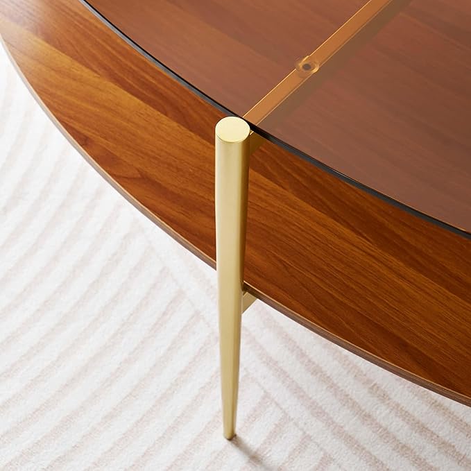 Oval Glass Coffee Table, Mid-Century Modern Design, L43 x W22 x H17 inch - Image 7