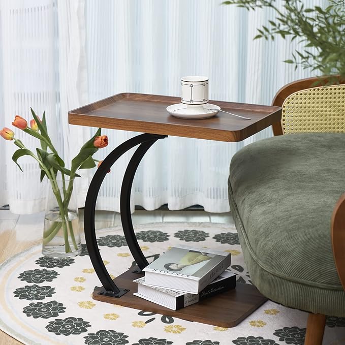 C Shaped 2tier Large Tray Wood top Heavy Duty Side end Table Large TV Tray - Image 7