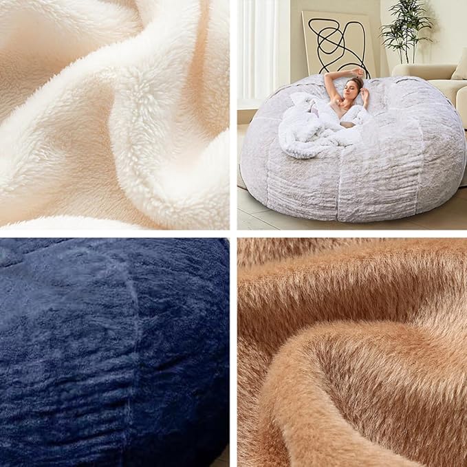 Bean Bag Chair for Adults Kids Without Filling Comfy Fluffy Oversized Round - Image 4