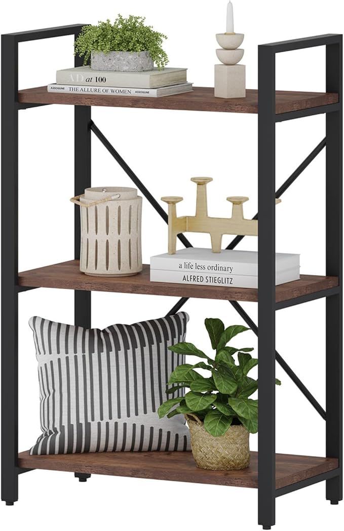 BON AUGURE 3 Tier Industrial Bookshelf, Office Small Open Book Shelf - Image 3