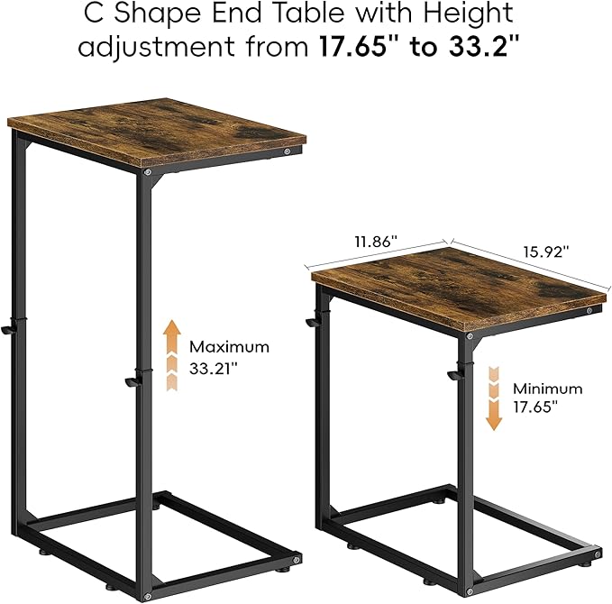 Vagusicc C Shaped End Table for Couch, 33.2'' Tall C Table Adjustable Height - Image 3