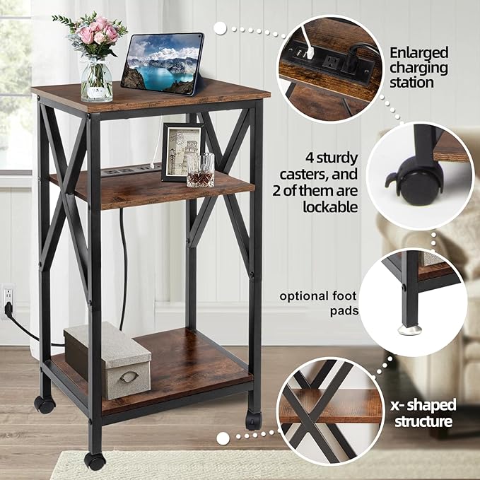 End Table with Charging Station, End Tables Living Room Set of 2 Farmhouse - Image 6