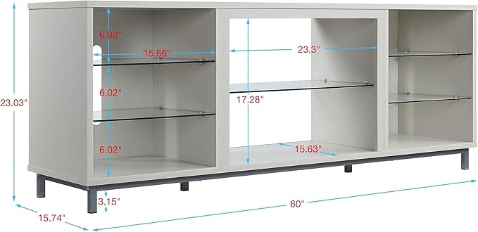 Manhattan Comfort Brighton 60" TV 7 Shelves, Tempered Glass Dividers and Media - Image 3