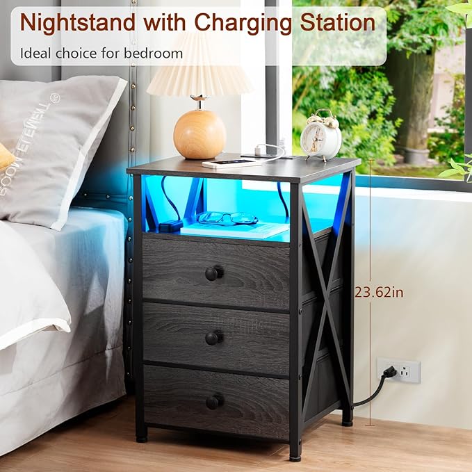 AMHANCIBLE LED Nightstand with Charging Station, Smart End Side Table with USB - Image 3