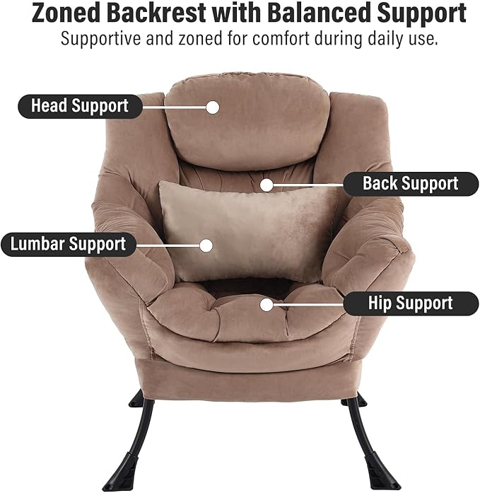 Lazy Chair with Ottoman, Modern Accent Chair with Lumbar Pillow, Comfy Chairs - Image 3