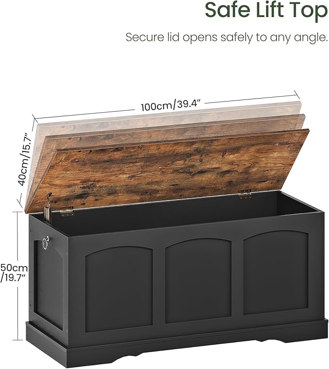 39.4" Storage Chest Bench with Lift Lid, Toy Chest with Safety Hinge, Entryway - Image 3