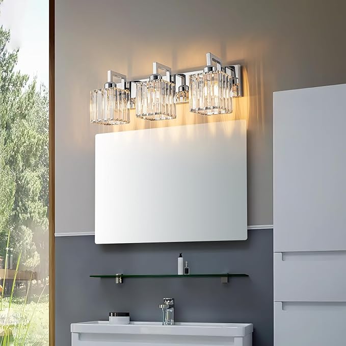 Modern Bathroom Vanity Light 3-Lights Chrome Crystal Wall Lamp Bathroom Modern - Image 2