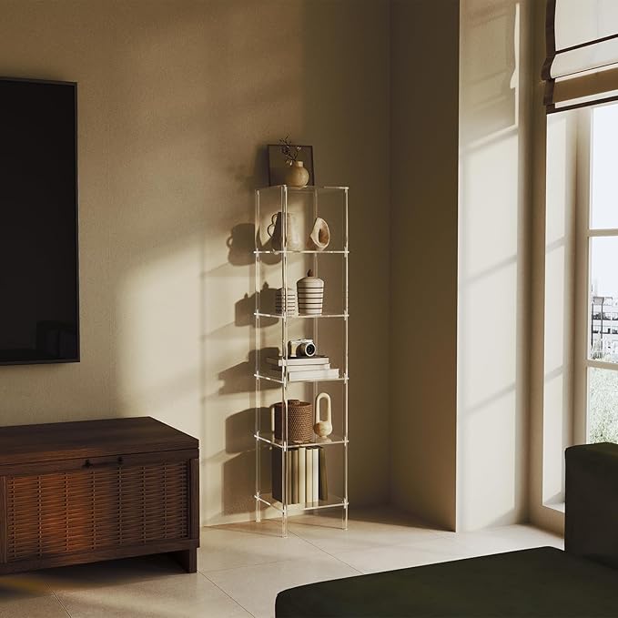 6 Tier Square Acrylic Bookshelf, Small Bookcase - Image 2