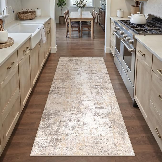 2x5 Washable Runner Rug Beige Grey Neutral Abstract Hallway Kitchen Living Room - Image 4