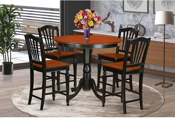 East West Furniture TRCH5-BLK-W 5 Piece Counter Height Pub Set Includes a Round - Image 6