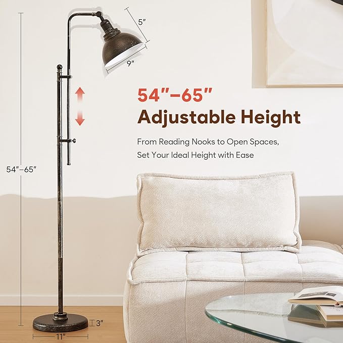 VONLUCE Floor Lamp for Living Room, Adjustable Height & Head Vintage Metal - Image 2