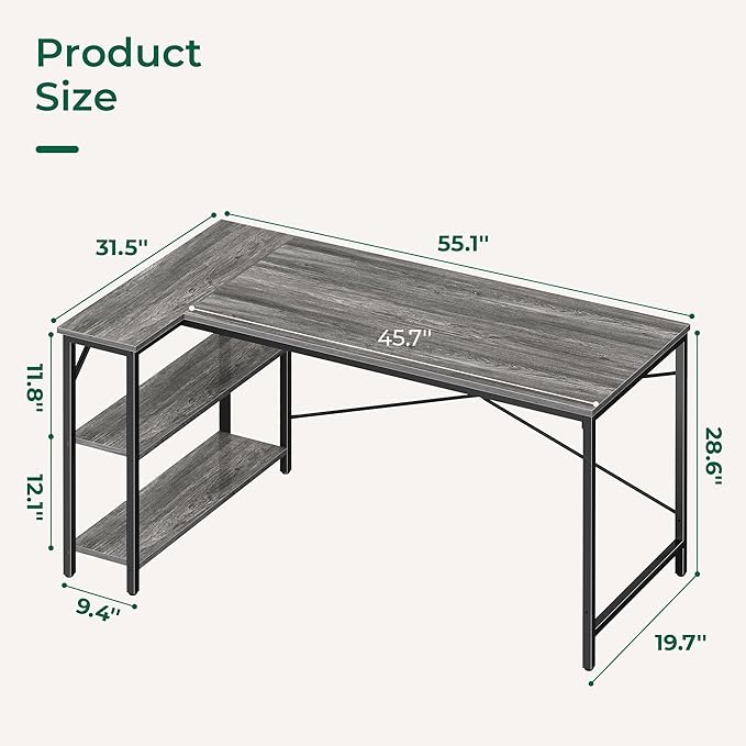 Huuger L Shaped Desk, 55 Inches Computer Desk - Image 3