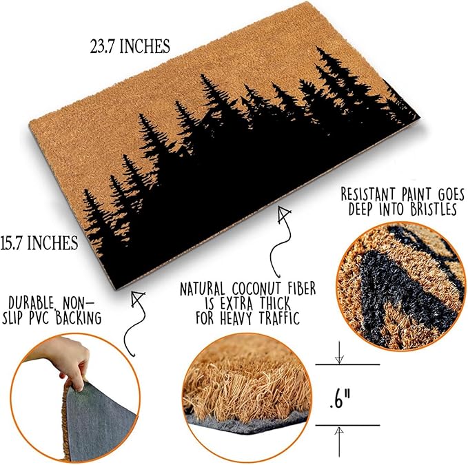 Funny Coir Doormat Tree Line Forest Landscape Front Door Mats Entryway Outdoor - Image 4