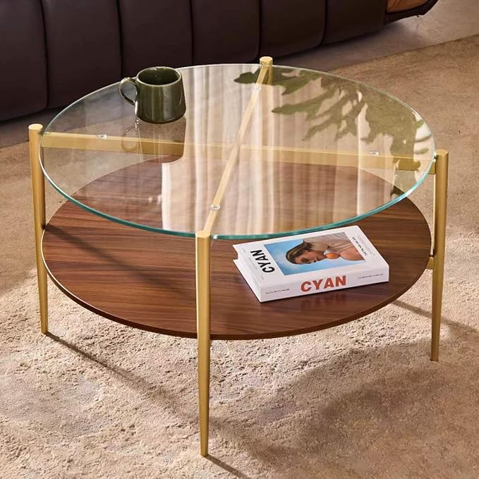 Shrine Round Glass Coffee Table, Mid-Century Modern Design, D30 x H17 in by SHRINELIGHTING