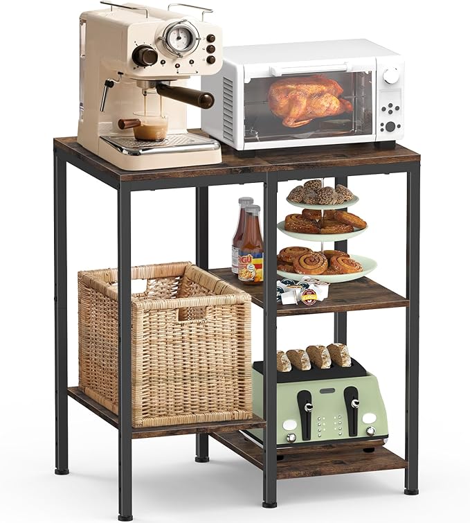 Kitchen Microwave Stand, 4-Tier Adjustable Bakers Rack, Space-Saving Metal by OGEMXU