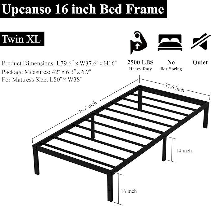 16 Inch Twin XL Bed Frames, Metal Platform Twin XL Bed Frame - Image 3
