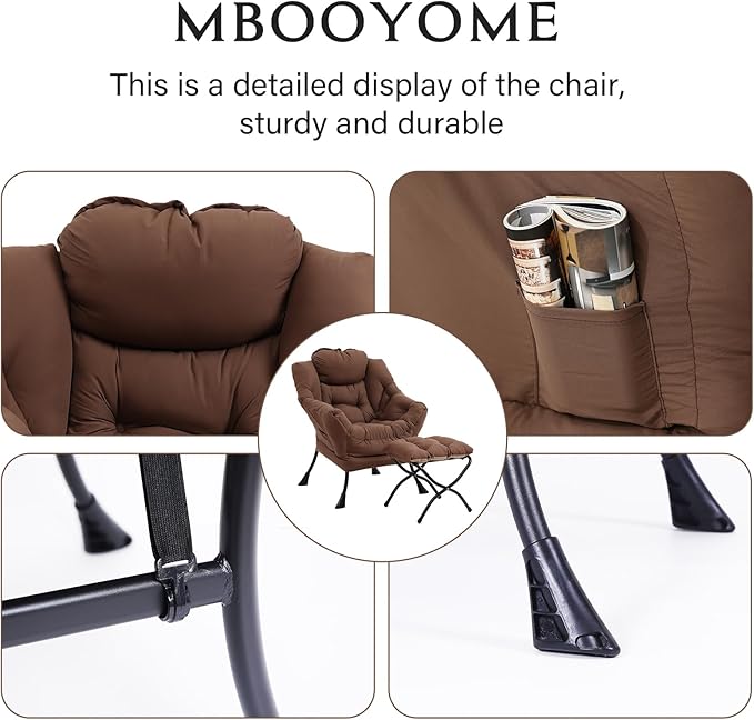Lazy Chair with Folding Ottoman, Modern Accent Lounge Armchair with Armrests - Image 4
