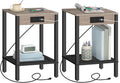 HOOBRO Side Table with Charging Station, Nightstand with 2-Tier Storage Shelf by HOOBRO
