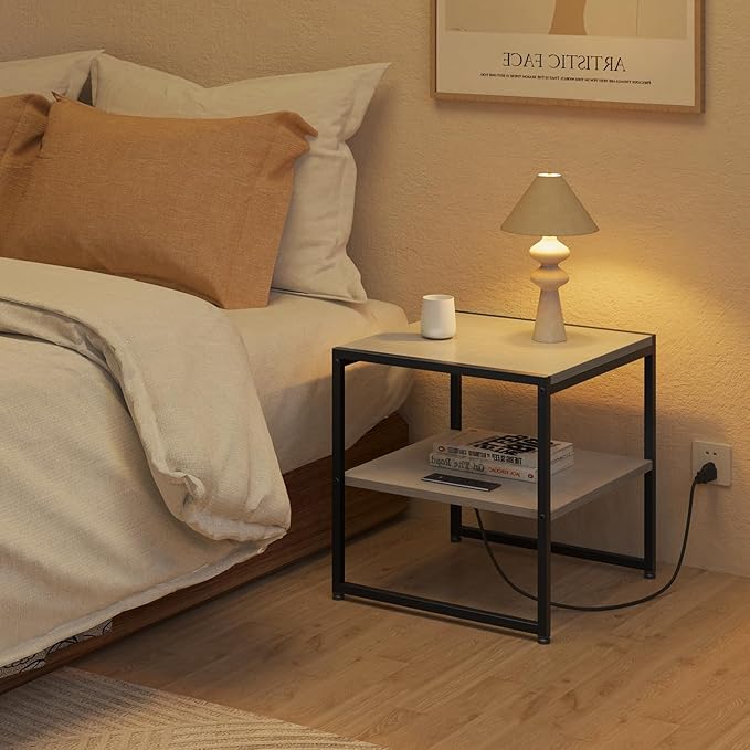 Tatub 20" End Table with Charging Station, Industrial Square Side Table with - Image 6