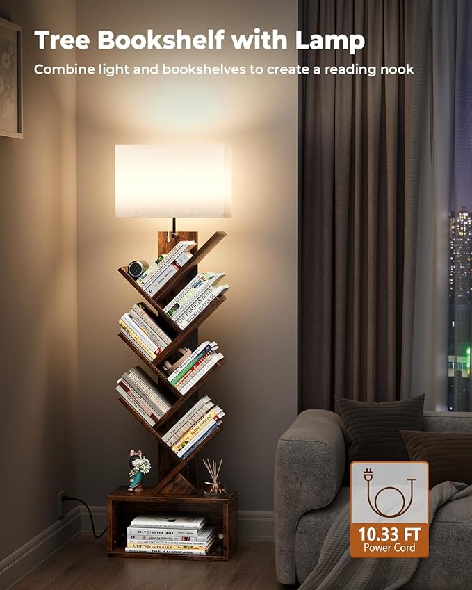 6 Tier Tree Bookshelf with Smart Light, Small Bookcase Tower with Remote Control - Image 3