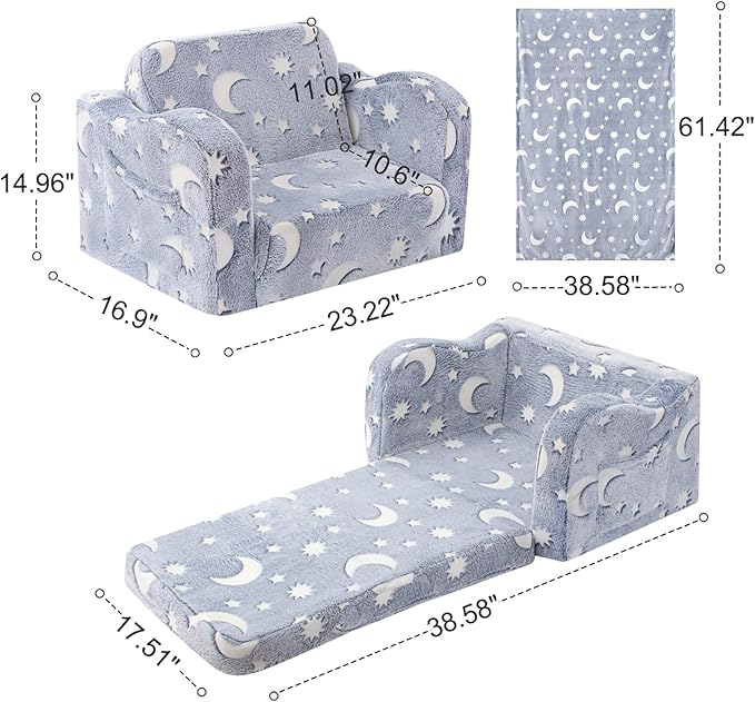 Kids Toddler Chair, 2-in-1 Toddler Couch Fold Out, Convertible Chairs - Image 3