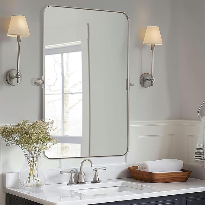 MOON MIRROR 20" x 28" Brushed Nickel Metal Framed Pivot Rectangle Bathroom by MOONMIRROR